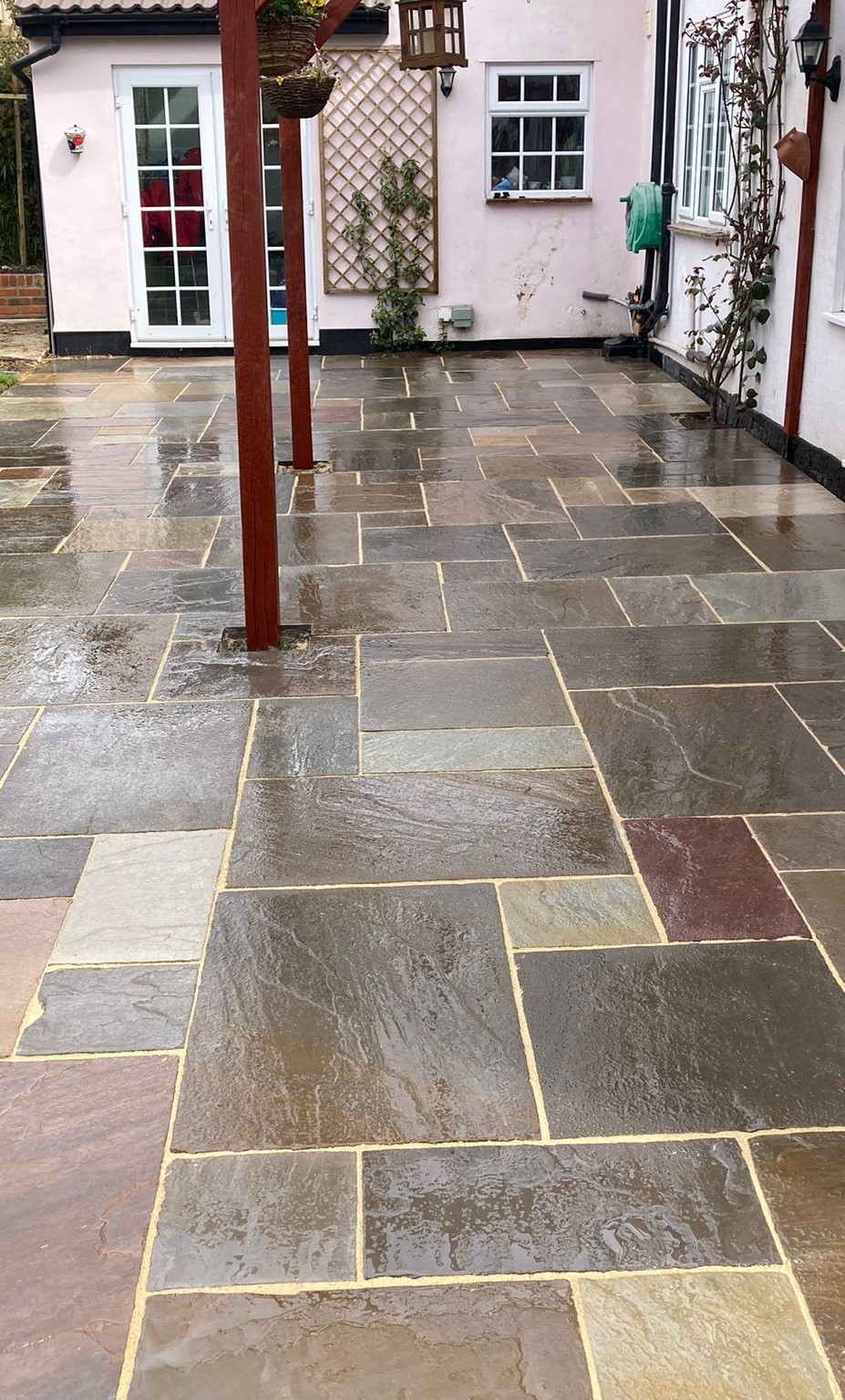 new indian sandstone patio laid