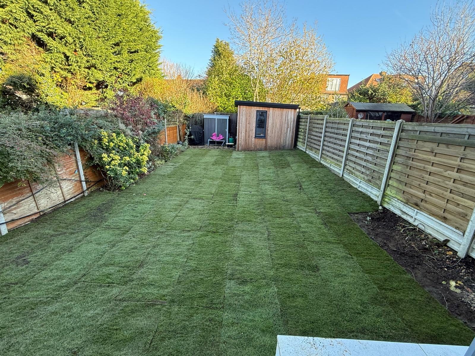 new turf laid to back garden in st albans